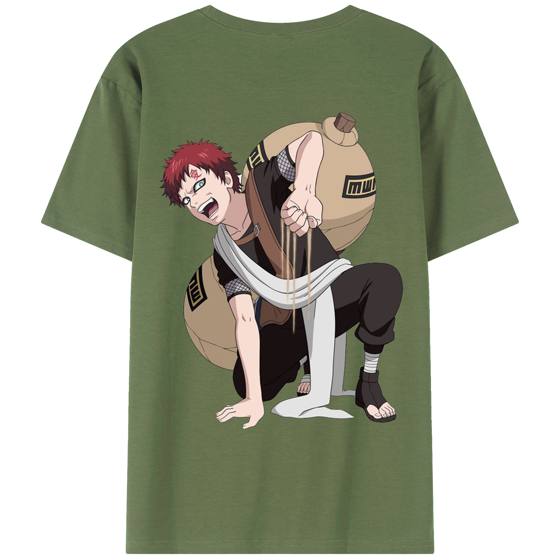 （画像用） NARUTO -ナルト- ガアラ Gaara 綿100％ メンズ半袖Tシャツ（バックプリント） 通気性
